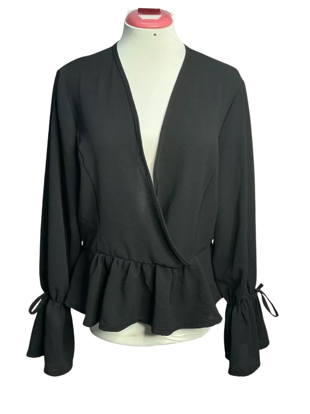 PrettyLittleThing Black Wrap Peplum Blouse
